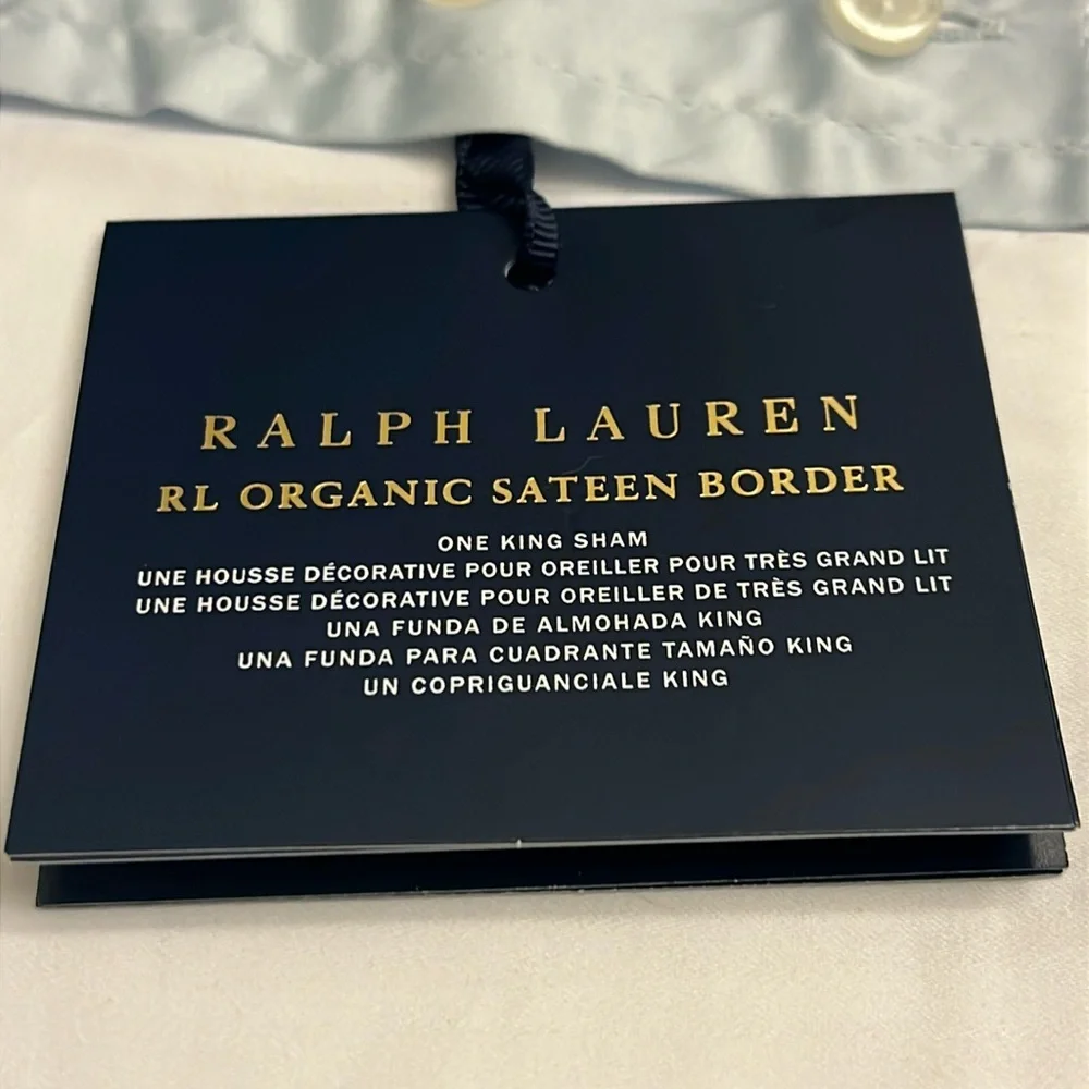 Ralph Lauren RL Organic Sateen Border King Pillow Sham Blue Hyacinth